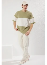 Collection Mint Oversize/Wide Cut Color Block Textured 100% Cotton T-Shirt Tmnss25Ts00065