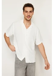  Collection Summer Oversize Linen Look White Shirt - Short Sleeve, TMNSS24GO00019