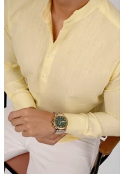 Etikmen قميص رجالي أصفر اللون من الكتان ذو ثلاثة أزرار