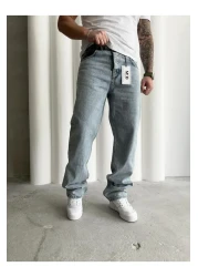 Mob Men's Baggy Loose Cut Snow Washed Blue Jeans