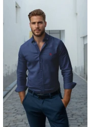  Collection Navy Blue Regular Fit Embroidery Detailed Smart Shirt Tmnaw25Go00036