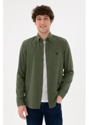 U.S. Polo Assn. قميص رجالي أساسي كاكي بأكمام طويلة 50296757 -VR027