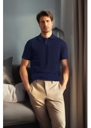  Collection Navy Blue Limited Edition - Short Sleeve Knitwear Polo T-shirt TMNSS23PO00025