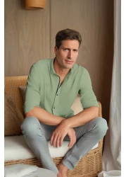  Collection Green Slim Fit Epaulettes Shirt - Long Sleeve, 100% Cotton, Tmnss20Go0189