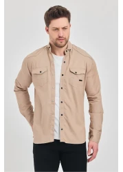 YXC Slim Fit Men's Denim Shirt Beige