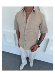 DEFES Cotton Short-Sleeved Linen Men's Shirt