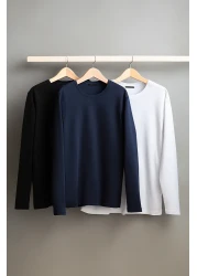  Collection Black-White-Navy Blue 3-Piece Basic Pack - 100% Cotton, Long Cut Tok T-Shirt Tmnaw21Ts0197