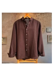 Hazhers Men's Oversize Shirt Collar Long Sleeve Linen Summer Shirt