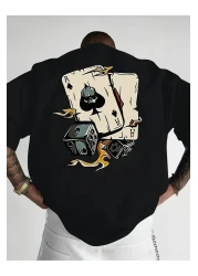 LAND MODA تي شيرت بأكمام قصيرة برسومات للرجال - طباعة Ace of Spades and Dice، رقبة دائرية فضفاضة،