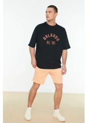  Collection تي شيرت أزرق داكن كبير الحجم مطبوع عليه مدينة - 100% قطعة TMNSS22TS0304