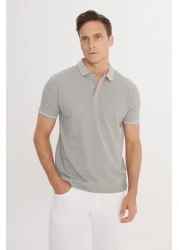 AC&Co / Altınyıldız Classics Men's Gray Polo Collar Slim Fit Cotton T-Shirt - Non-Shrinkable Non-Curling