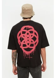  Collection Geometric Printed Black Oversize Cotton T-Shirt - TMNSS21TS1062