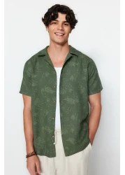  Collection Khaki Regular Fit Apache Collar Linen Shirt Tmnss20Go0443