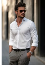  Collection White Regular Fit Embroidery Detailed Easy-Iron Smart Shirt Tmnaw24Go00089