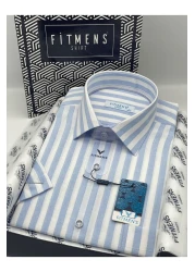 Fitmens Classic Short Sleeve Striped Gift Boxed Men's Shirt Fs-004126 - Light Blue
