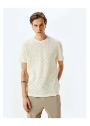 Koton Crew Neck Short Sleeve Openwork Regular Fit Cotton Blend Textured T-Shirt