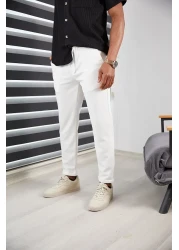 JACK CAPRİO High Quality Patterned Lycra Men's Jogger Pants - Double Leg, White