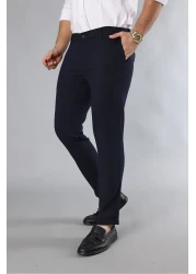 MY VİNTAGE Men's Slim Fit Trousers Navy Blue
