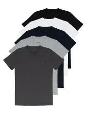 COMBİNE MİCHAİL مجموعة تي شيرت أساسية ذات نمط قياسي وياقة دائرية مكونة من 5 قطع مع تفاصيل مطرزة