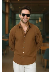 UTTBASİC قميص بني كبير الحجم مزخرف