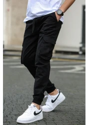 Madmext Men's Black Cargo Pocket Pants 5447