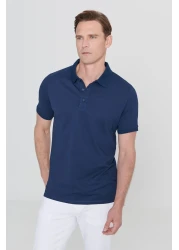 AC&Co / Altınyıldız Classics Men's Shrink-Resistant Cotton Fabric Slim Fit Narrow Cut Navy Blue Roll-Free Polo Collar T-Shirt
