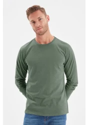  Collection Dark Green Long Sleeve 100% CoTTon T-Shirt - Regular FiT TMNAW21TS0208