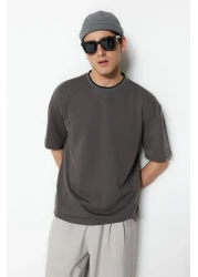  Collection Premium Anthracite Oversize/Wide Cut Knitwear Tape Textured Pique T-Shirt Tmnss23Ts00079