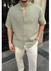 Livio Ferri Mingan Men's Summer Cotton Shirt Lapel Short Sleeve Buttoned Comfortable Fit