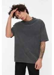  Collection Anthracite Color Oversize Printed Cotton T-Shirt - Tmnss22Ts0417