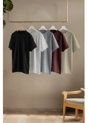  Collection Black-Brown-Grey-Stone-White Slim/Narrow Cut 5-Pack 100% Cotton-Tok Fabric T-Shirts Tmnaw20Ts0243