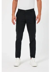TheSeason Men's Black Gabardine Cotton Slim Fit Stretch Chino Trousers