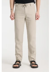 muzzo jeans Elastic Waist Cream 100% Linen Trousers