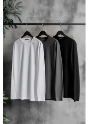  Collection Anthracite Melange-White-Black Regular/Normal Fit 3 Pack 100% Cotton T-Shirt Tmnaw21Ts0197