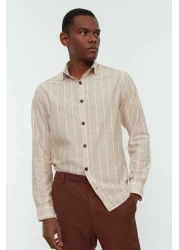  Collection Beige Striped Shirt - Regular Fit, Collar TMNSS22GO0032