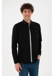 U.S. Polo Assn. قميص أساسي أسود بأكمام طويلة للرجال 50296777 -VR046