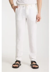 muzzo jeans White 100% Linen Trousers with Elastic Waist