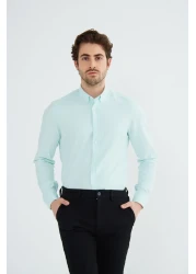 RAVANELLI Mint Green Slimfit Cotton Oxfort Lycra Collar Buttoned Long Sleeve Men's Shirt G490