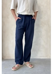 HYMAN Men's Elastic Waist Baggy Fit Linen Trousers