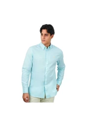 Giordano Men's Cotton Oxford Shirt - Small Lion Embroidery, Slim Fit, Full Button