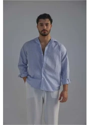 OUTFİT MAN Light Blue Striped Men's Shirt
