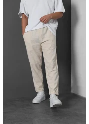 Slatra بنطلون كتان بيج - رجالي، ساق مزدوجة، مزخرف