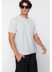  Collection Basic Gray Relaxed/Comfortable Fit Textured Waffle Pocket Label Short Sleeve T-Shirt TMNSS23TS00077