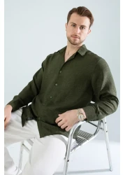 YXC Trend Maker Men's Khaki Comfortable Fit Cotton Oversize Linen Shirt (Product Is Wide Cut)