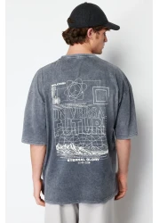  Collection Anthracite Color Oversize Printed Cotton T-Shirt - TMNSS24TS00043