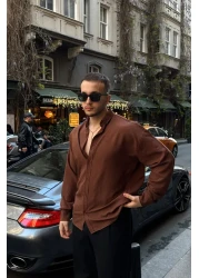 Livio Ferri Zoro Men's Extra Soft Linen Look Shirt Long Sleeve, Lightly Textured