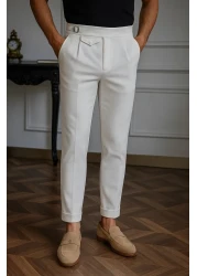 town walker Men's Old Money Style - Italian Cut Fabric Trousers with Pocket Detail