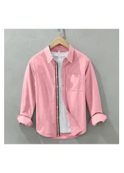 King Brothers قميص جيب رجالي مخطط من القطن باللون الوردي مقاس كبير