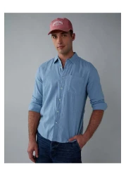 American Eagle قميص AE بأكمام طويلة وأزرار من مزيج الكتان