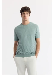 Avva تي شيرت رجالي من نيل جرين ذو قصة عادية وياقة دائرية وجزء أمامي من قماش الجاكار تريكو من الرايون A51y5004